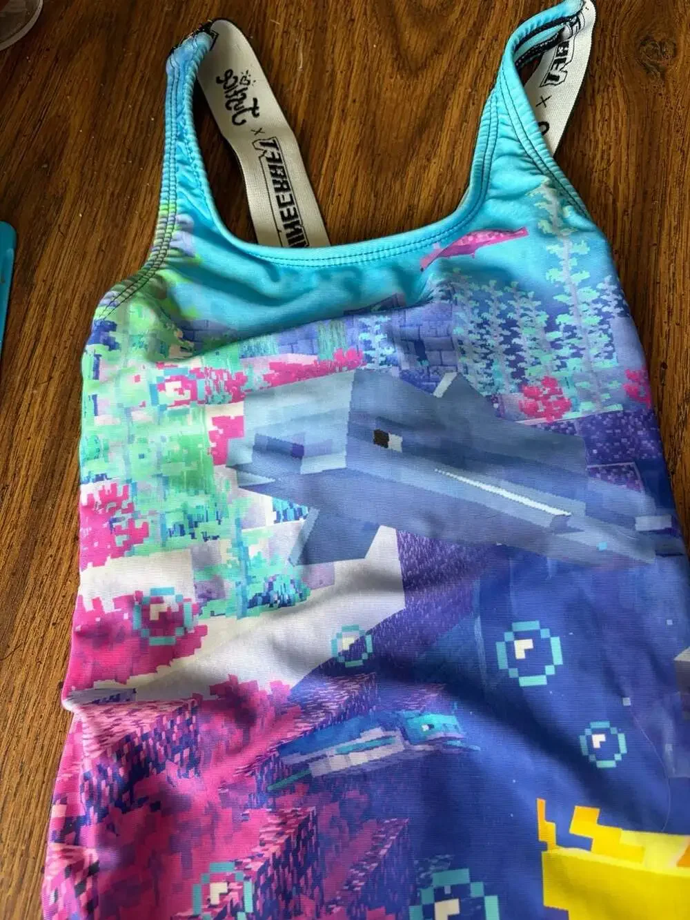 Justice x Minecraft Girls One-Piece Swimsuit Dolphin Pixel Graphic Print
